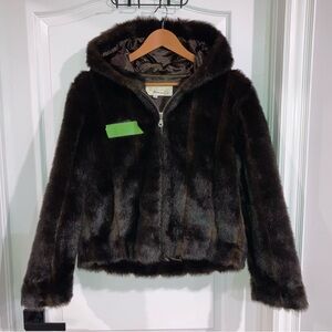 Dark Brown Faux Fur Hooded Jacket - size M